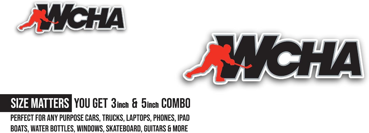 2 (Pieces) 3" and 5" Western C0llegiate Hockey Association Decal Sticker, Waterproof Vinyl Decals for Many Purpose Like Cars, Trucks, Laptops, Phones, Windows and More