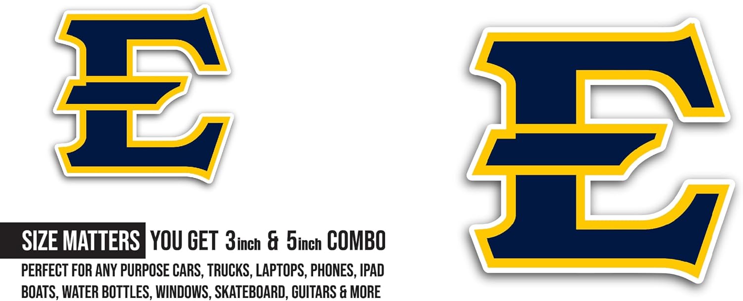 2 (Pieces) 3" and 5" Blue and Yellow E Sticker, Waterproof Vinyl Decals for Many Purpose Like Cars, Trucks, Laptops, Phones, Windows and More