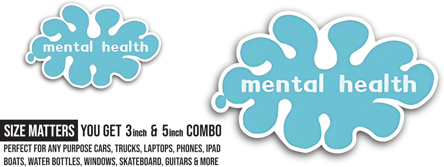 2 (Pieces) 3" and 5" Mental Health Lettering Sticker, Waterproof Vinyl Decals for Many Purpose Like Cars, Trucks, Laptops, Phones, Windows and More