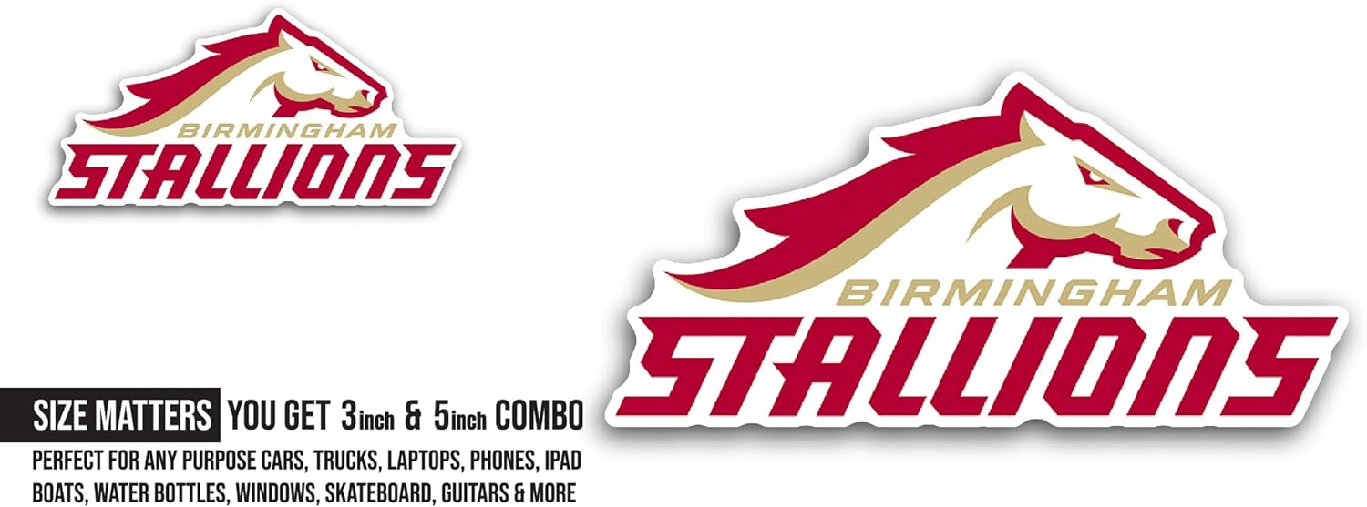 2 (Pieces) 3" and 5" Birm1ngham Stallions Decal Sticker, Waterproof Vinyl Decals for Many Purpose Like Cars, Trucks, Laptops, Phones, Windows and More