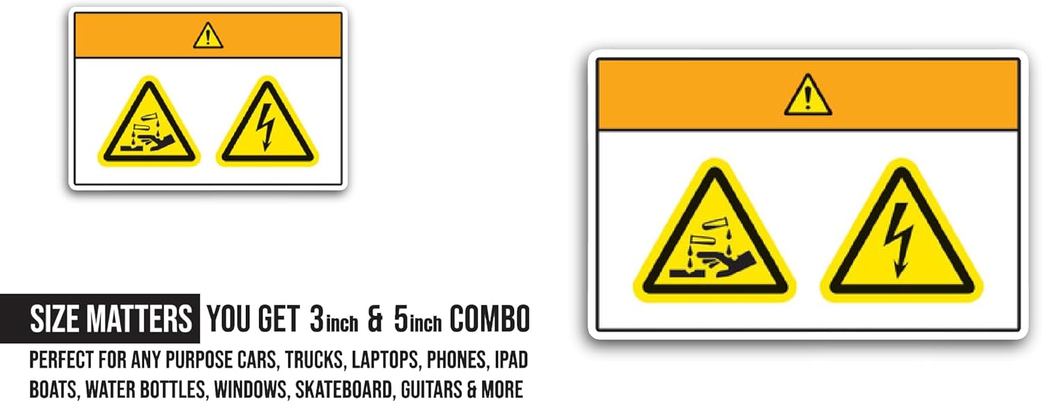 2 (Pieces) 3" and 5" Caution Electric Shock Hazard Symbol Sign Sticker, Waterproof Vinyl Decals for Many Purpose Like Cars, Trucks, Laptops, Phones, Windows and More