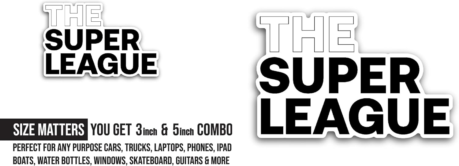 2 (Pieces) 3" and 5" The Super L3ague Sticker, Waterproof Vinyl Decals for Many Purpose Like Cars, Trucks, Laptops, Phones, Windows and More