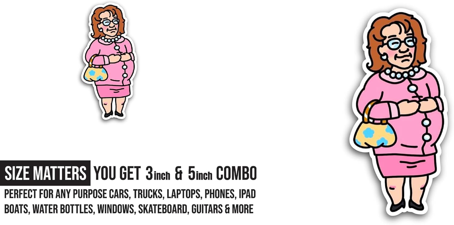 2 (Pieces) 3" and 5" Cartoon Woman Sticker, Waterproof Vinyl Decals for Many Purpose Like Cars, Trucks, Laptops, Phones, Windows and More