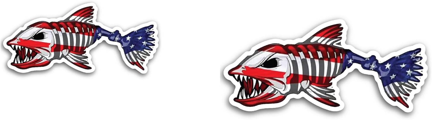 2 (Pieces) 3" and 5" Shark Fish in American Flag Decal Sticker, Waterproof Vinyl Decals for Many Purpose Like Cars, Trucks, Laptops, Phones, Windows and More