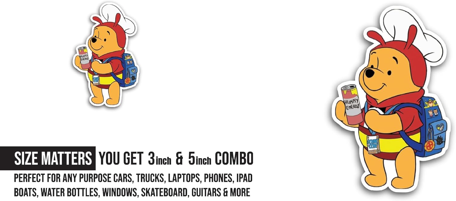 2 (Pieces) 3" and 5" Winnie The P00h Sticker, Waterproof Vinyl Decals for Many Purpose Like Cars, Trucks, Laptops, Phones, Windows and More