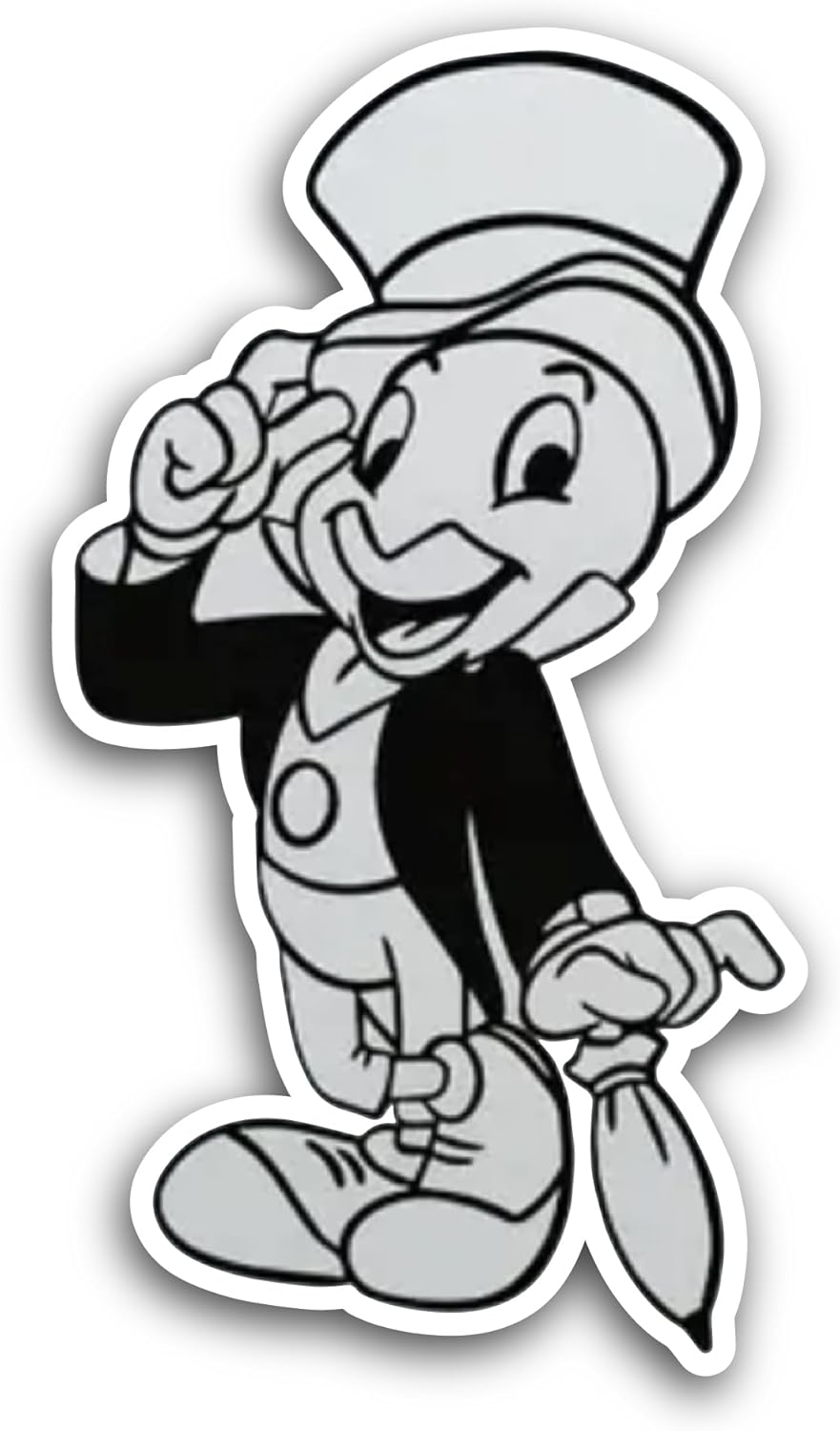 2 (Pieces) 3" and 5" Black and White Cartoon Character Sticker, Waterproof Vinyl Decals for Many Purpose Like Cars, Trucks, Laptops, Phones, Windows and More