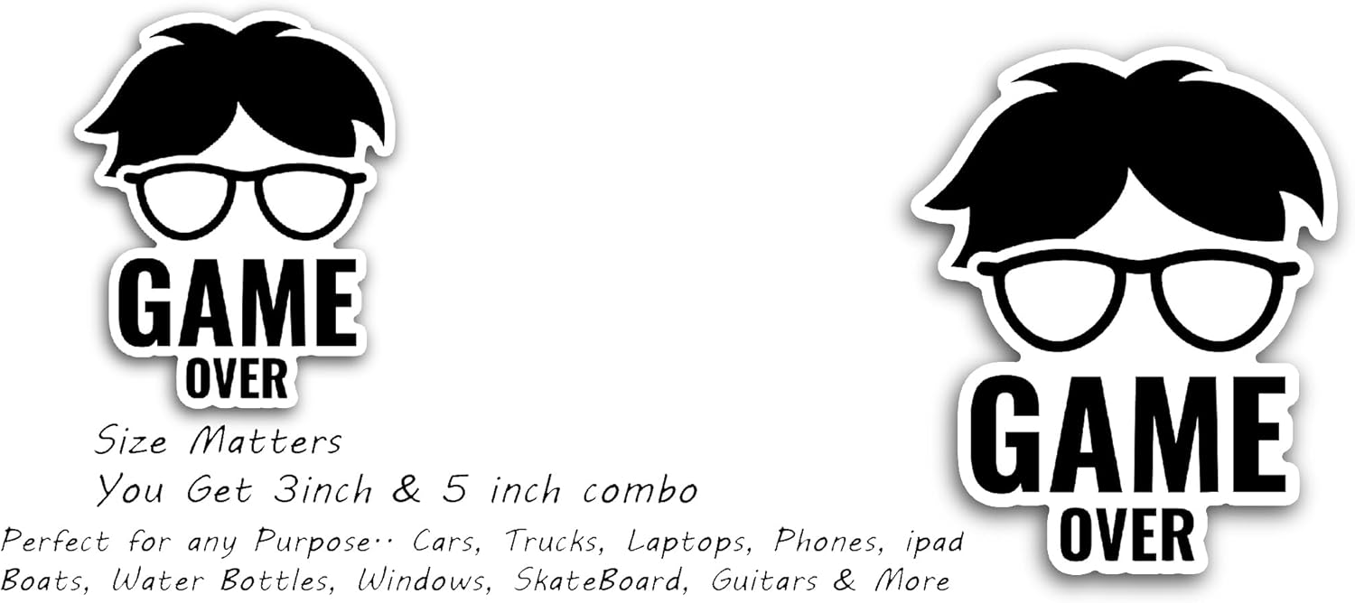 2 (Pieces) 3" and 5" Game Over Sticker, Waterproof Vinyl Decals for Many Purpose Like Cars, Trucks, Laptops, Phones, Windows and More