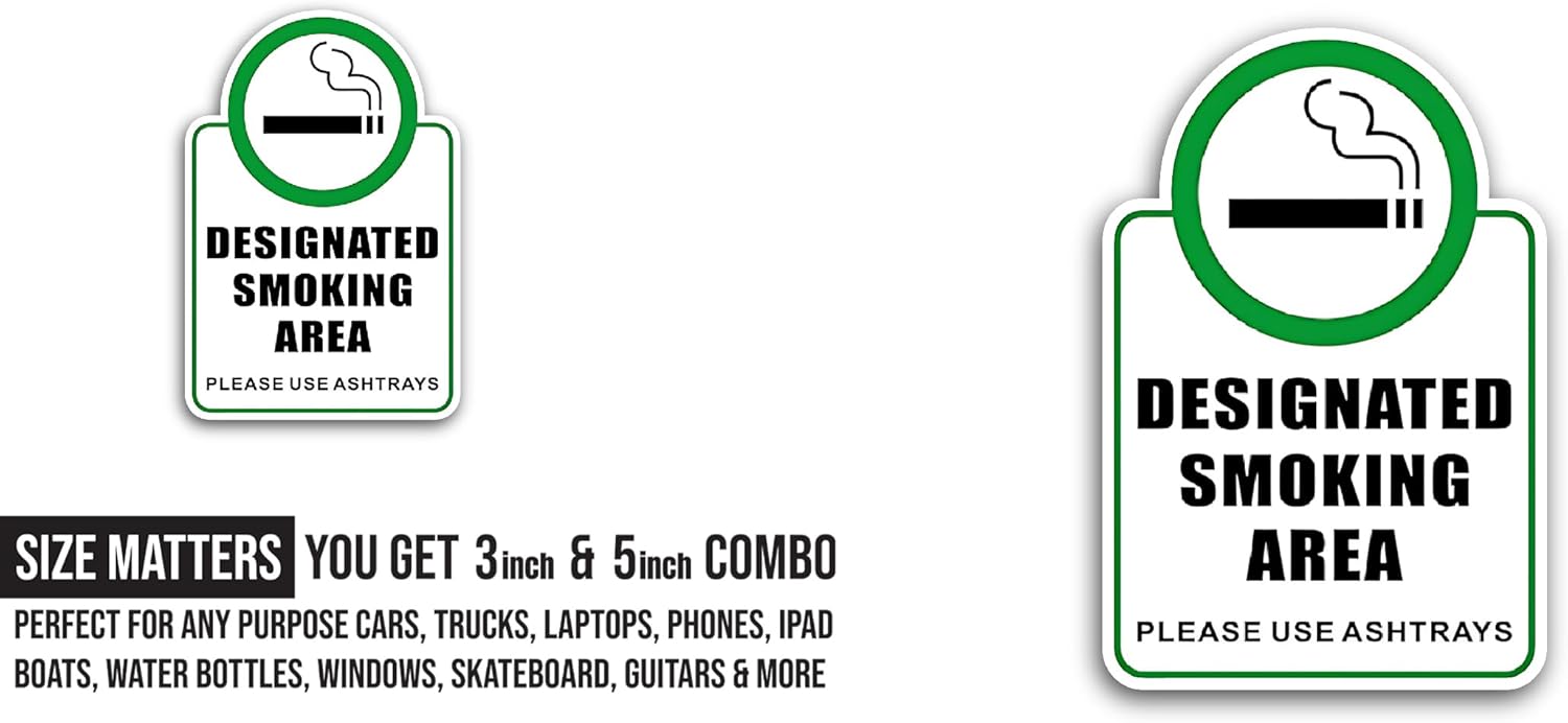 2 (Pieces) 3" and 5" Designated Smoking Area Sticker, Waterproof Vinyl Decals for Many Purpose Like Cars, Trucks, Laptops, Phones, Windows and More