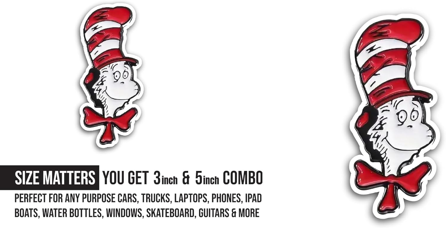 2 (Pieces) 3" and 5" Cartoon Character with Red Hat Sticker, Waterproof Vinyl Decals for Many Purpose Like Cars, Trucks, Laptops, Phones, Windows and More