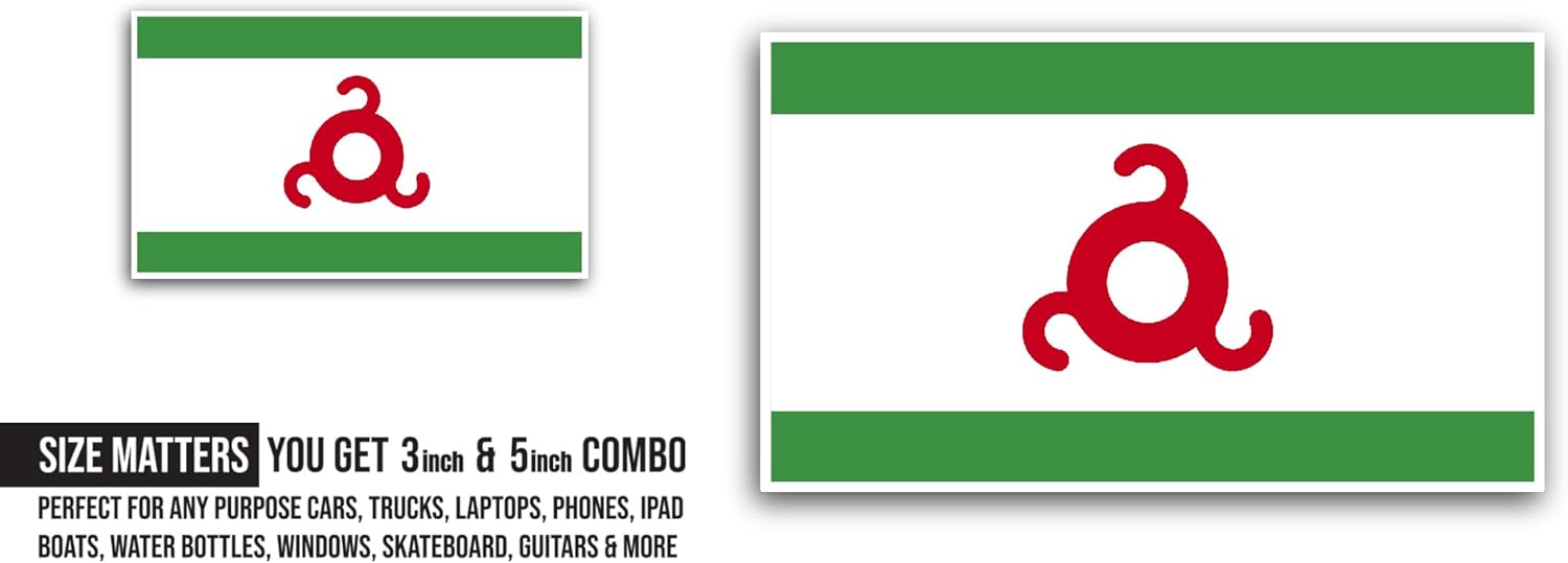 2 (Pieces) 3" and 5" Ingushetia Flag Sticker, Waterproof Vinyl Decals for Many Purpose Like Cars, Trucks, Laptops, Phones, Windows and More