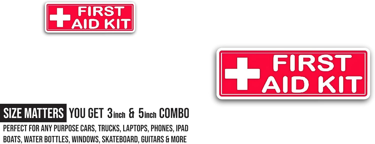 2 (Pieces) 3" and 5" First Aid Kit Sticker, Waterproof Vinyl Decals for Many Purpose Like Cars, Trucks, Laptops, Phones, Windows and More