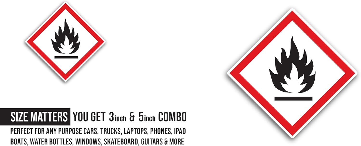 2 (Pieces) 3" and 5" Flammability Sign Sticker, Waterproof Vinyl Decals for Many Purpose Like Cars, Trucks, Laptops, Phones, Windows and More