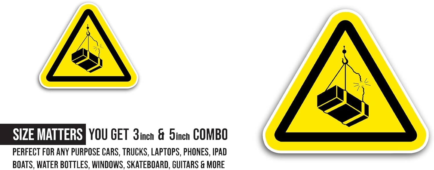 2 (Pieces) 3" and 5" Danger Overhead Sticker, Waterproof Vinyl Decals for Many Purpose Like Cars, Trucks, Laptops, Phones, Windows and More