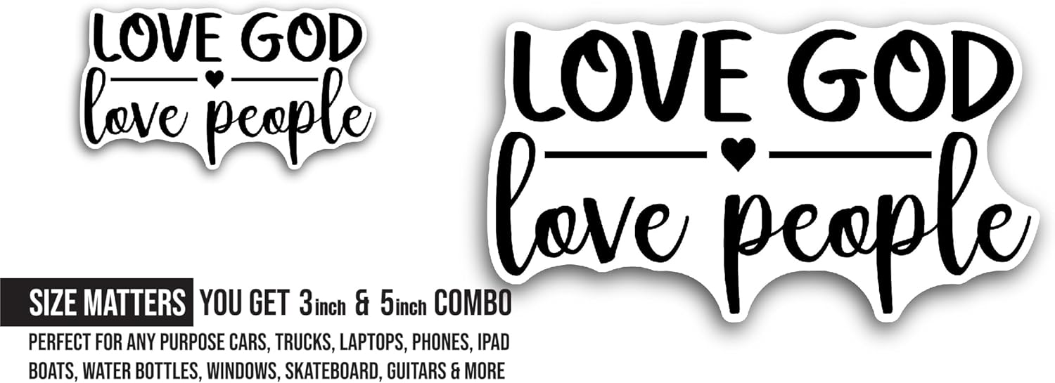 2 (Pieces) 3" and 5" Love God Text Sticker, Waterproof Vinyl Decals for Many Purpose Like Cars, Trucks, Laptops, Phones, Windows and More