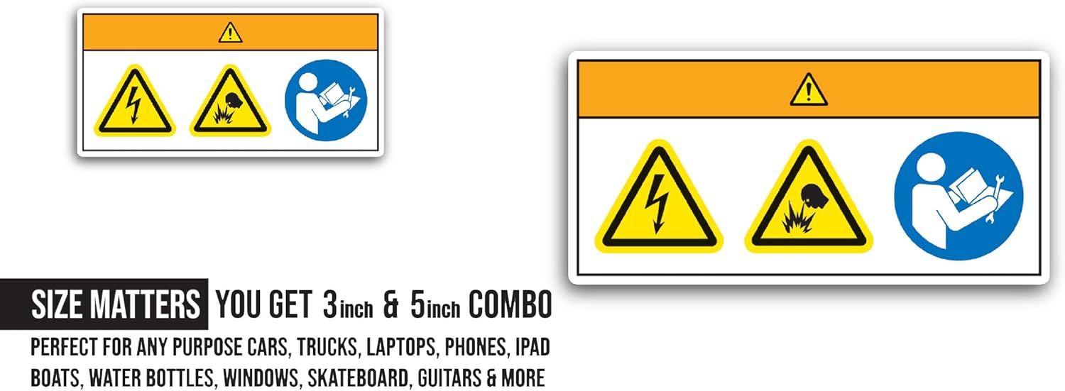 2 (Pieces) 3" and 5" Electrical Warning S1gn Sticker, Waterproof Vinyl Decals for Many Purpose Like Cars, Trucks, Laptops, Phones, Windows and More
