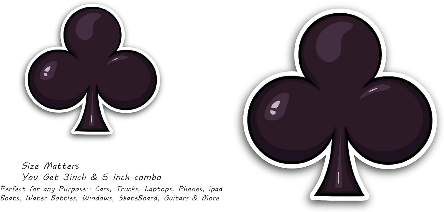 2 (Pieces) 3" and 5" Clubs Card Sticker, Waterproof Vinyl Decals for Many Purpose Like Cars, Trucks, Laptops, Phones, Windows and More