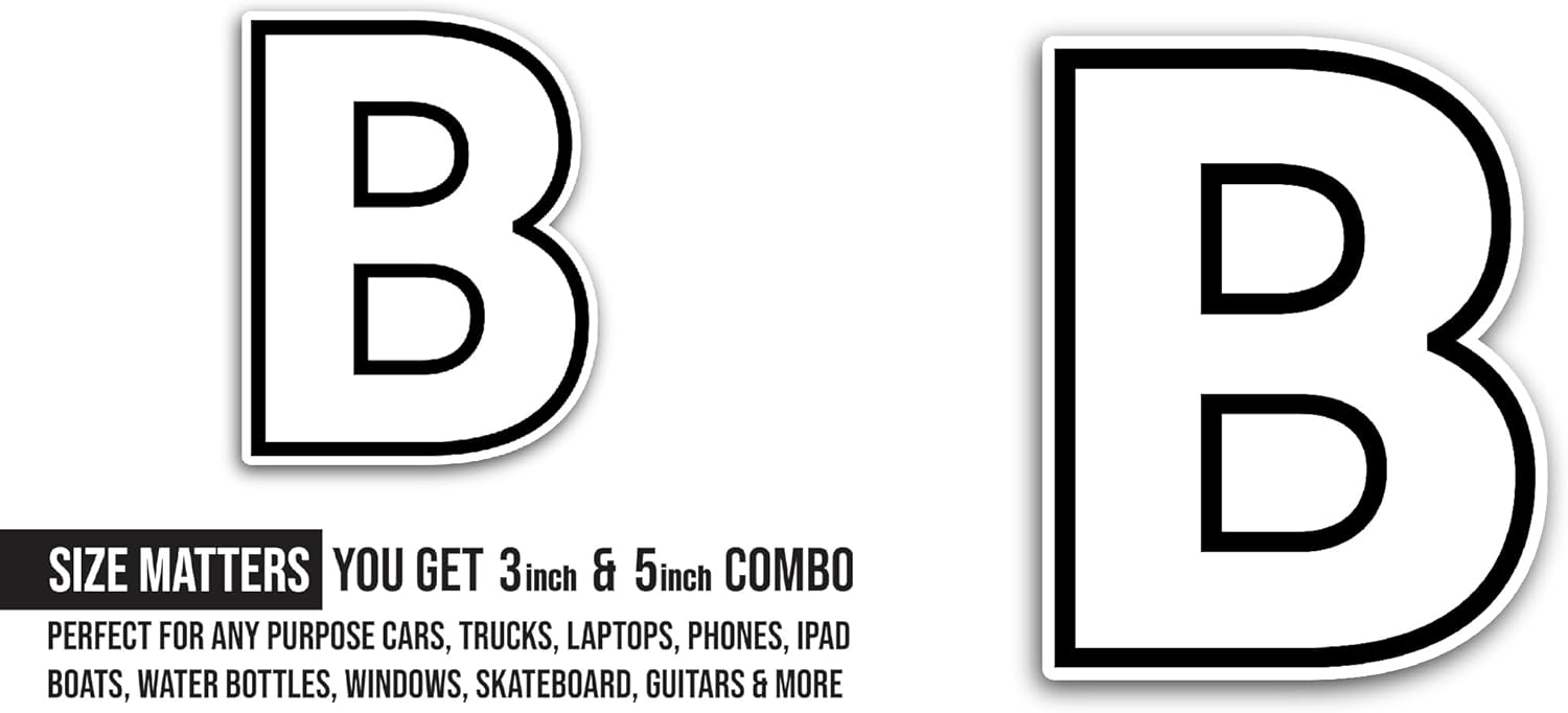 2 (Pieces) 3" and 5" Letter B Sticker, Waterproof Vinyl Decals for Many Purpose Like Cars, Trucks, Laptops, Phones, Windows and More