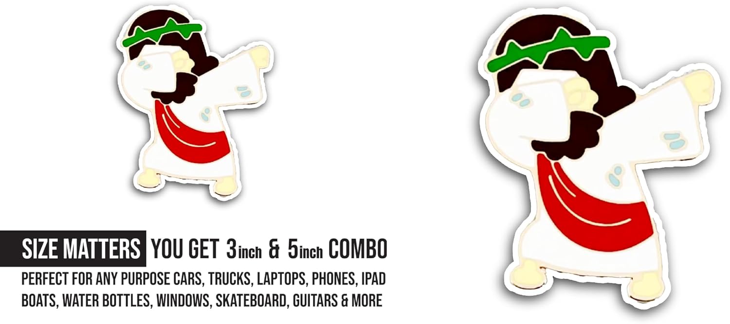 2 (Pieces) 3" and 5" Jesus Christ Sticker, Waterproof Vinyl Decals for Many Purpose Like Cars, Trucks, Laptops, Phones, Windows and More