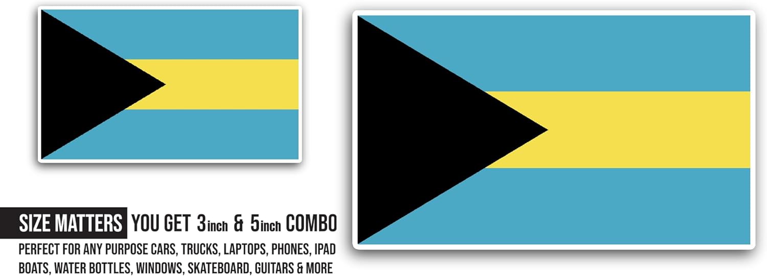 2 (Pieces) 3" and 5" Bahamas Flag Sticker, Waterproof Vinyl Decals for Many Purpose Like Cars, Trucks, Laptops, Phones, Windows and More
