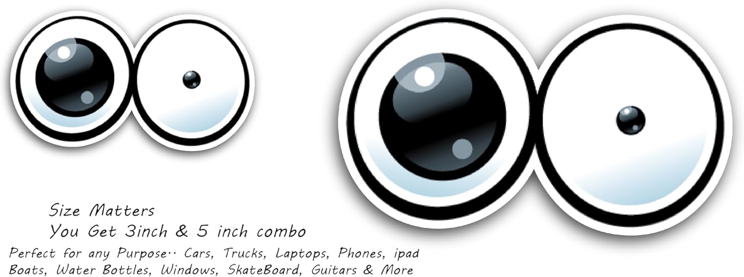 2 (Pieces) 3" and 5" Eye Balls Large and Small Decal Sticker, Waterproof Vinyl Decals for Many Purpose Like Cars, Trucks, Laptops, Phones, Windows and More