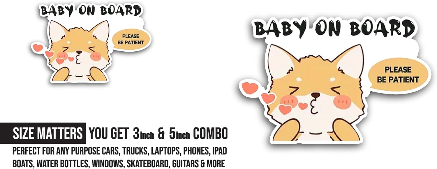 2 (Pieces) 3" and 5" Cute Brown Cat Cartoon Sticker, Waterproof Vinyl Decals for Many Purpose Like Cars, Trucks, Laptops, Phones, Windows and More
