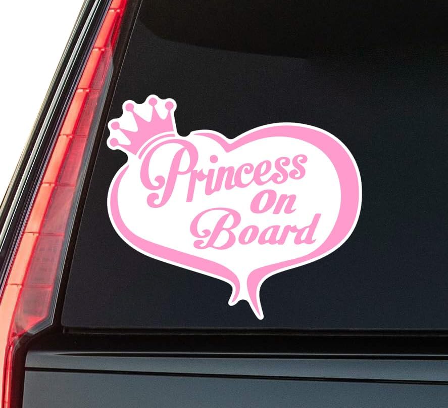 Princess on Board Window Vinyl Decal Sticker 6" (White), Waterproof Vinyl Decals for Many Purpose Like Cars, Trucks, Laptops, Phones, Windows and More