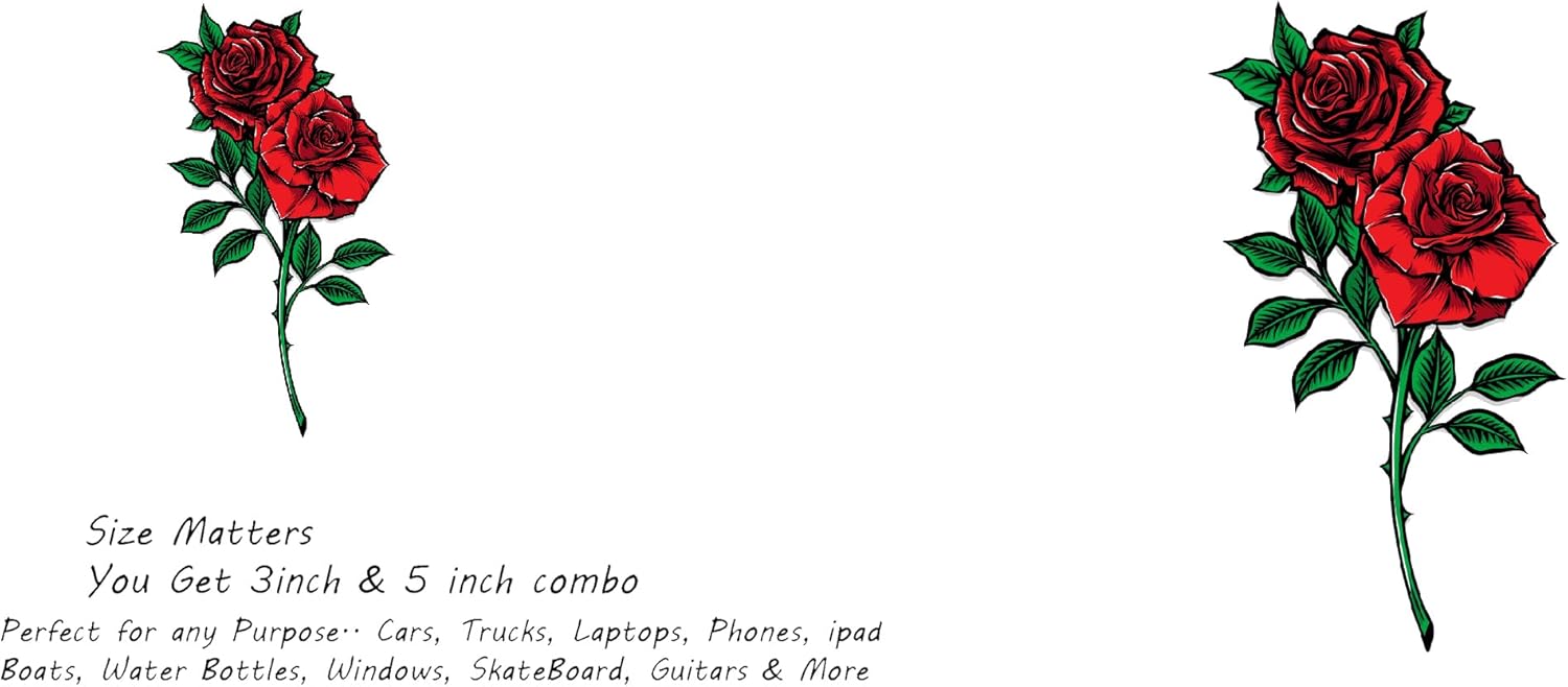 2 (Pieces) 3" and 5" Rose Flower Sticker, Waterproof Vinyl Decals for Many Purpose Like Cars, Trucks, Laptops, Phones, Windows and More