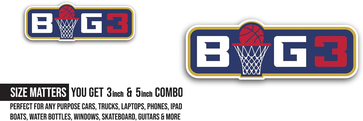 2 (Pieces) 3" and 5" BIG3 L3ague Logo Sticker, Waterproof Vinyl Decals for Many Purpose Like Cars, Trucks, Laptops, Phones, Windows and More
