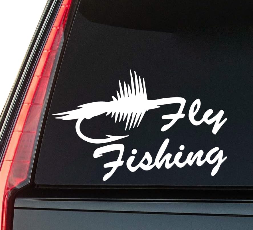 Fly Fishing Window Vinyl Decal Sticker 6" (White), Waterproof Vinyl Decals for Many Purpose Like Cars, Trucks, Laptops, Phones, Windows and More