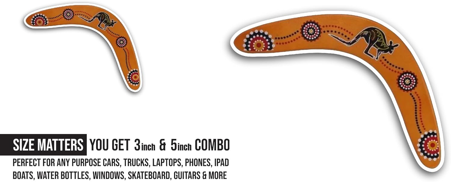 2 (Pieces) 3" and 5" Wooden Boomerang Sticker, Waterproof Vinyl Decals for Many Purpose Like Cars, Trucks, Laptops, Phones, Windows and More