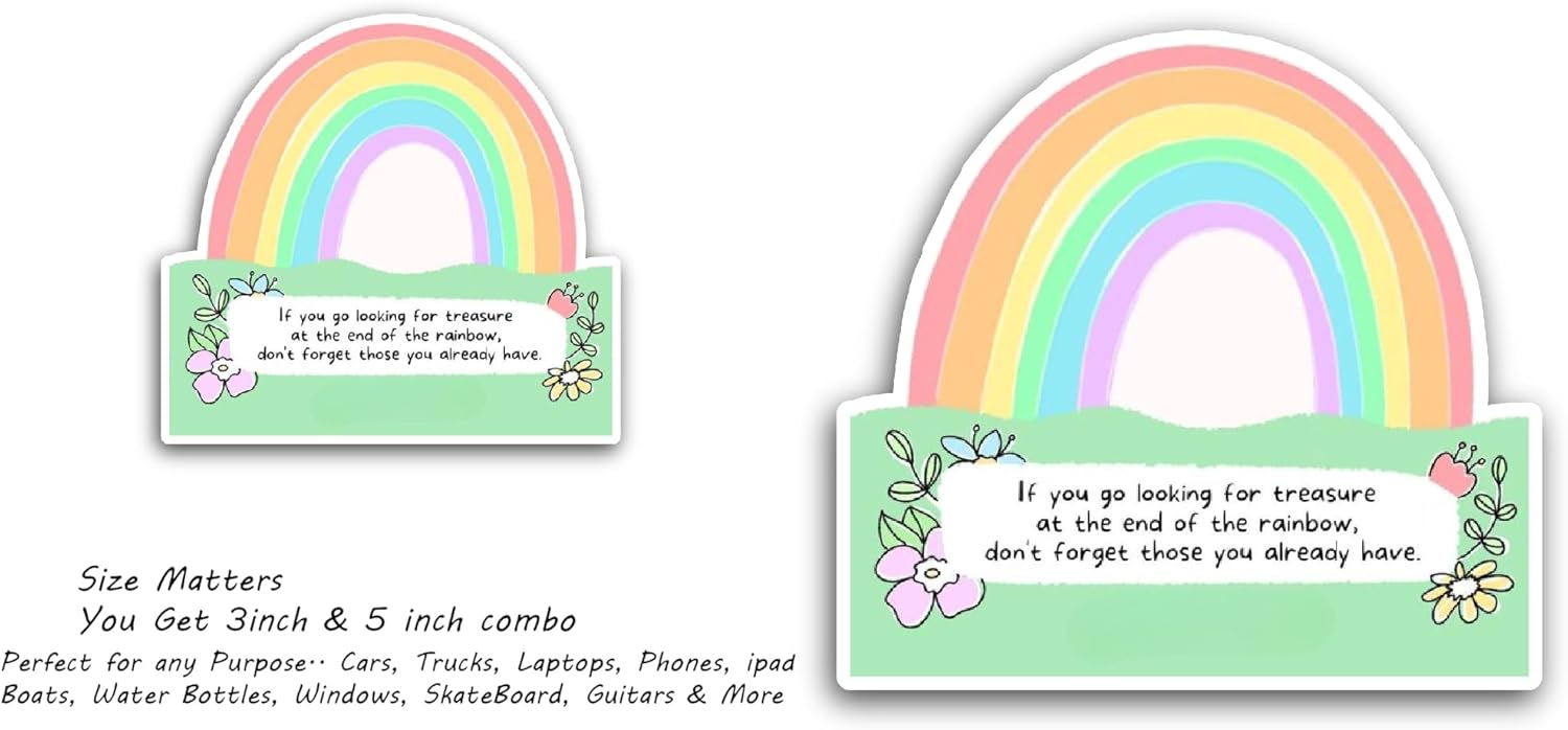 2 (Pieces) 3" and 5" Rainbow with Flowers Sticker, Waterproof Vinyl Decals for Many Purpose Like Cars, Trucks, Laptops, Phones, Windows and More