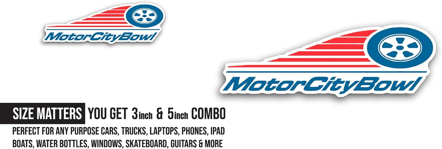 2 (Pieces) 3" and 5" M0tor City Bowl Logo Sticker, Waterproof Vinyl Decals for Many Purpose Like Cars, Trucks, Laptops, Phones, Windows and More