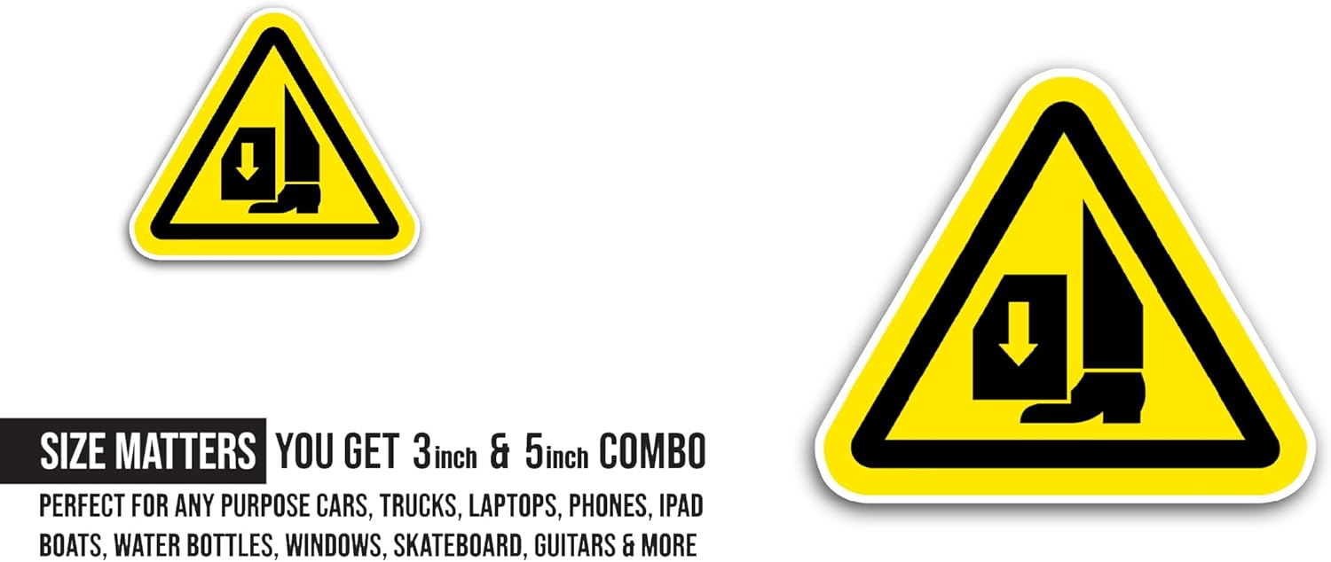 2 (Pieces) 3" and 5" Crush Hazard Foot Symbol Sticker, Waterproof Vinyl Decals for Many Purpose Like Cars, Trucks, Laptops, Phones, Windows and More