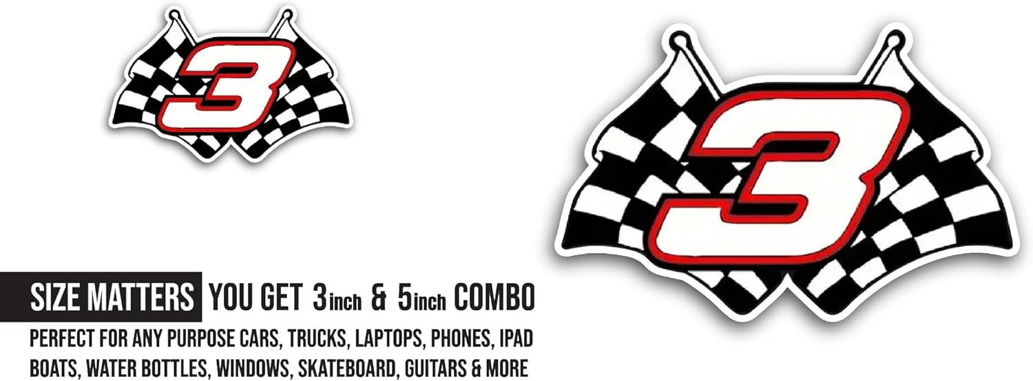 2 (Pieces) 3" and 5" Racing Number 3 Sticker, Waterproof Vinyl Decals for Many Purpose Like Cars, Trucks, Laptops, Phones, Windows and More