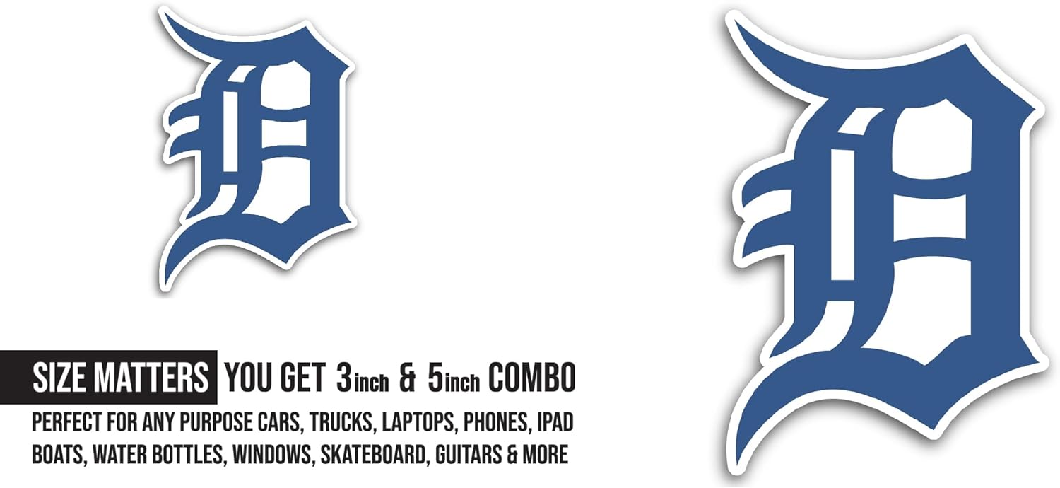 2 (Pieces) 3" and 5" Detr0it Tigers Logo Sticker, Waterproof Vinyl Decals for Many Purpose Like Cars, Trucks, Laptops, Phones, Windows and More