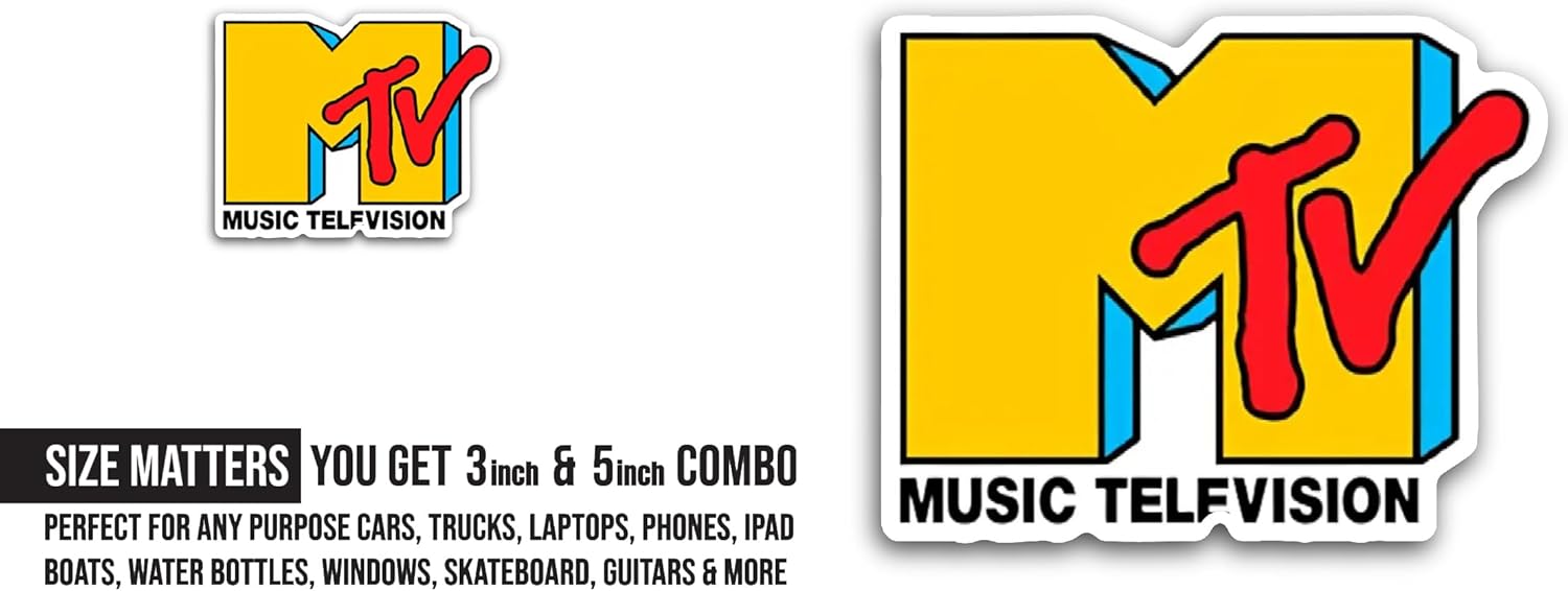 2 (Pieces) 3" and 5" Music Telivision Sticker, Waterproof Vinyl Decals for Many Purpose Like Cars, Trucks, Laptops, Phones, Windows and More