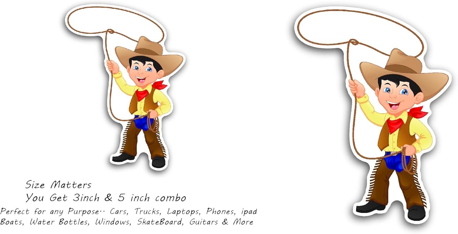 2 (Pieces) 3" and 5" Cowboy Twirling Lasso Sticker, Waterproof Vinyl Decals for Many Purpose Like Cars, Trucks, Laptops, Phones, Windows and More