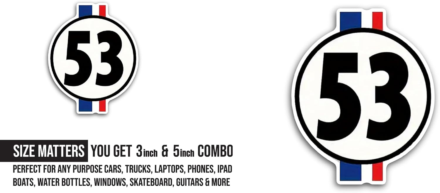 2 (Pieces) 3" and 5" Number 53 Sticker, Waterproof Vinyl Decals for Many Purpose Like Cars, Trucks, Laptops, Phones, Windows and More