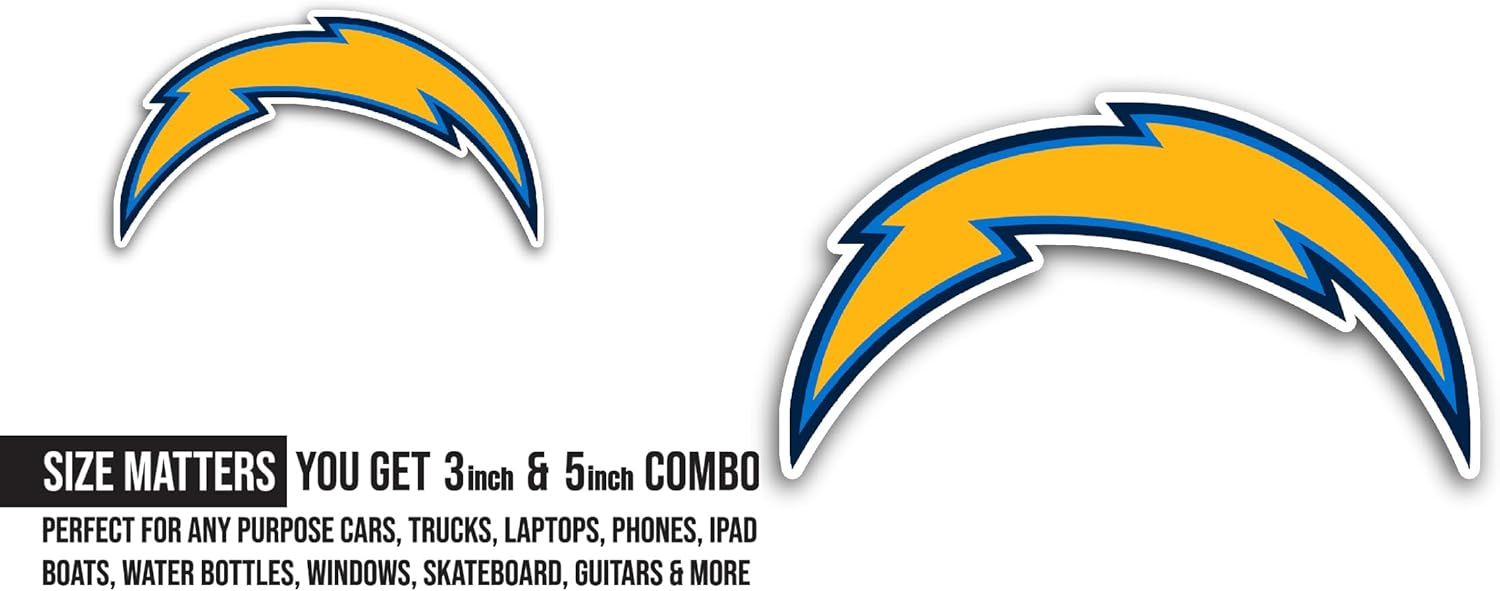 2 (Pieces) 3" and 5" L0s Angeles Chargers Logo Decal Sticker, Waterproof Vinyl Decals for Many Purpose Like Cars, Trucks, Laptops, Phones, Windows and More