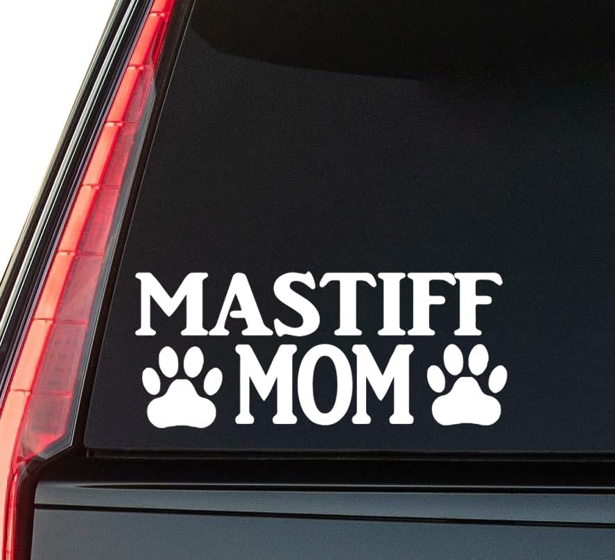 Mastiff Mom Window Vinyl Decal Sticker 6" (White), Waterproof Vinyl Decals for Many Purpose Like Cars, Trucks, Laptops, Phones, Windows and More