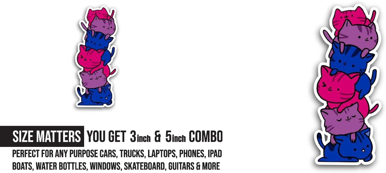 2 (Pieces) 3" and 5" Kawaii Cat Pile Sticker, Waterproof Vinyl Decals for Many Purpose Like Cars, Trucks, Laptops, Phones, Windows and More
