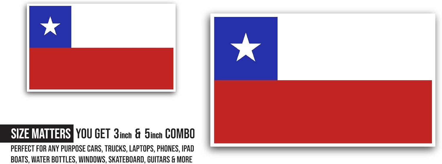 2 (Pieces) 3" and 5" Chile Flag Sticker, Waterproof Vinyl Decals for Many Purpose Like Cars, Trucks, Laptops, Phones, Windows and More