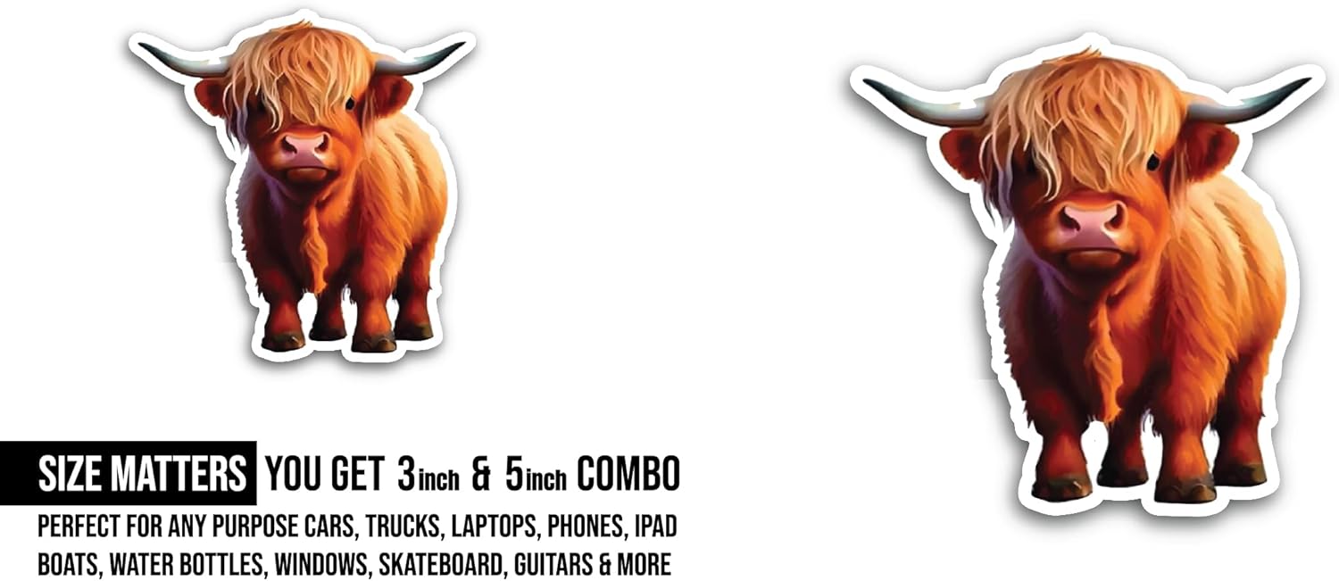 2 (Pieces) 3" and 5" Baby Cow Sticker, Waterproof Vinyl Decals for Many Purpose Like Cars, Trucks, Laptops, Phones, Windows and More