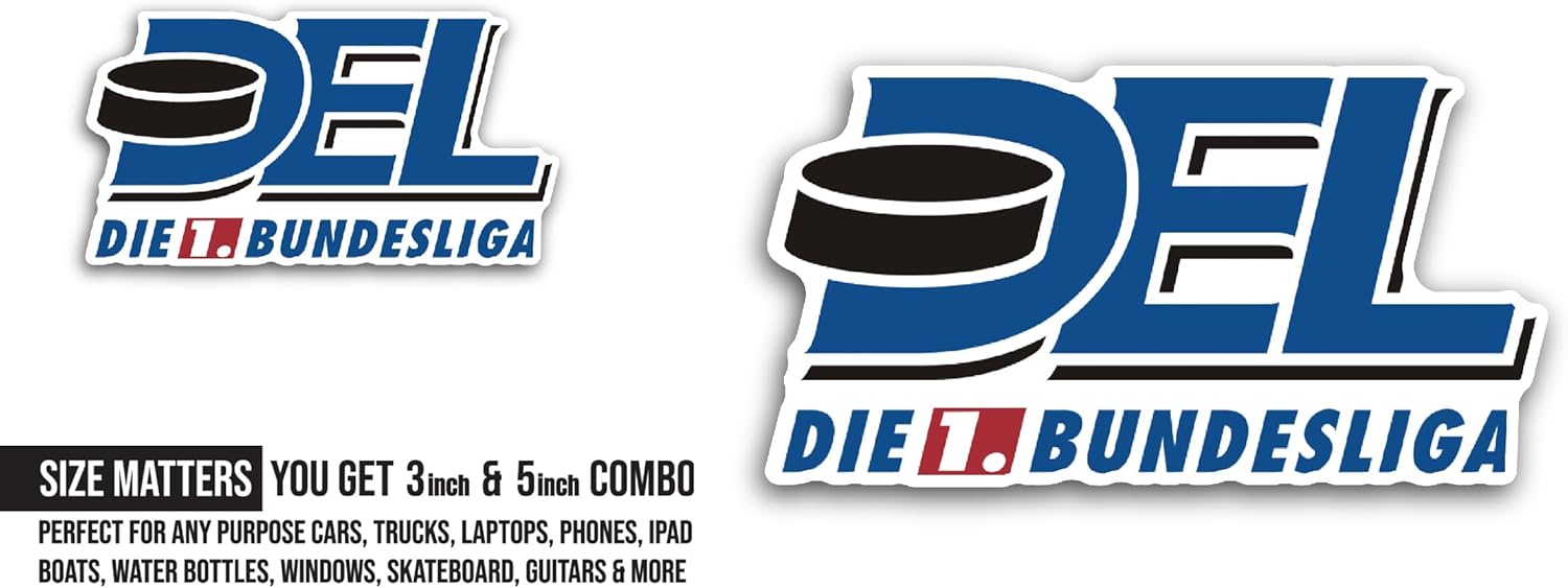 2 (Pieces) 3" and 5" Deutsche Eish0ckey Liga Sticker, Waterproof Vinyl Decals for Many Purpose Like Cars, Trucks, Laptops, Phones, Windows and More