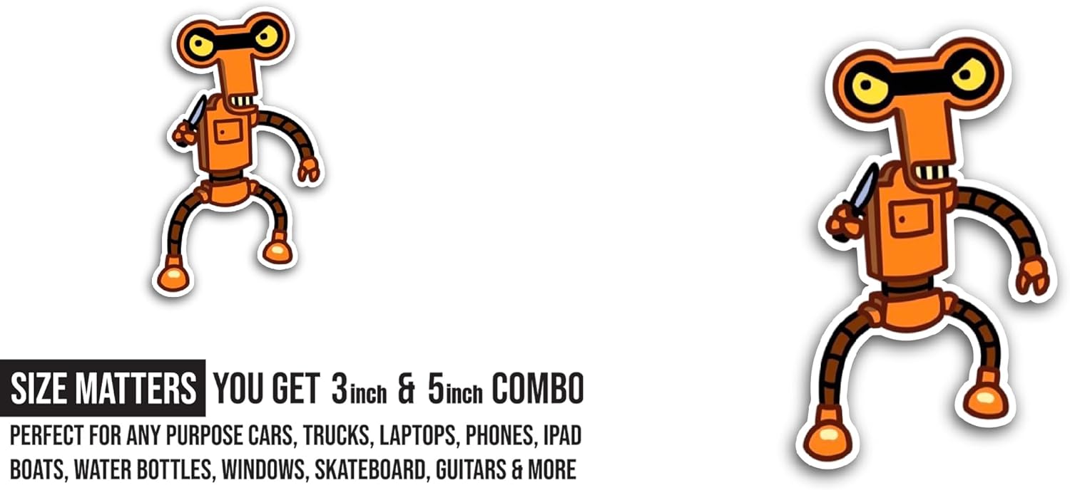 2 (Pieces) 3" and 5" Cartoon Robert Sticker, Waterproof Vinyl Decals for Many Purpose Like Cars, Trucks, Laptops, Phones, Windows and More