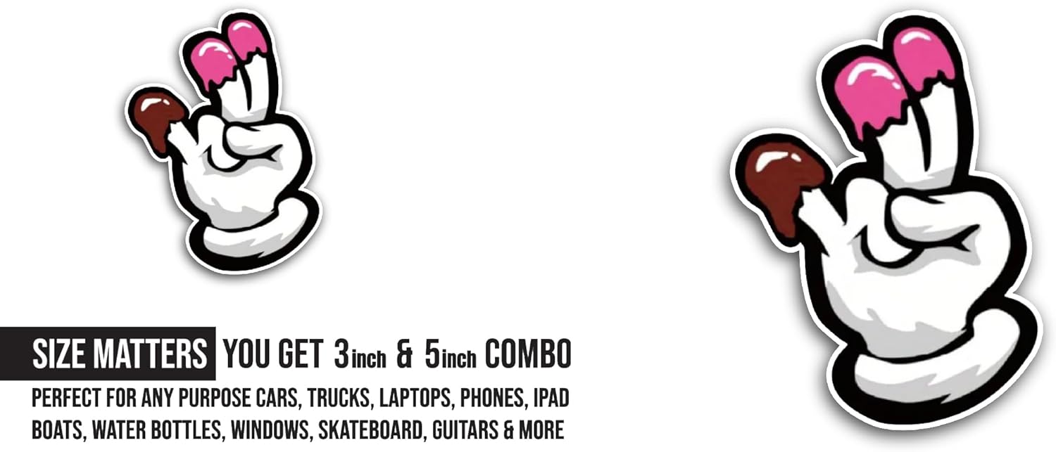 2 (Pieces) 3" and 5" Cartoon Hand Sign Sticker, Waterproof Vinyl Decals for Many Purpose Like Cars, Trucks, Laptops, Phones, Windows and More