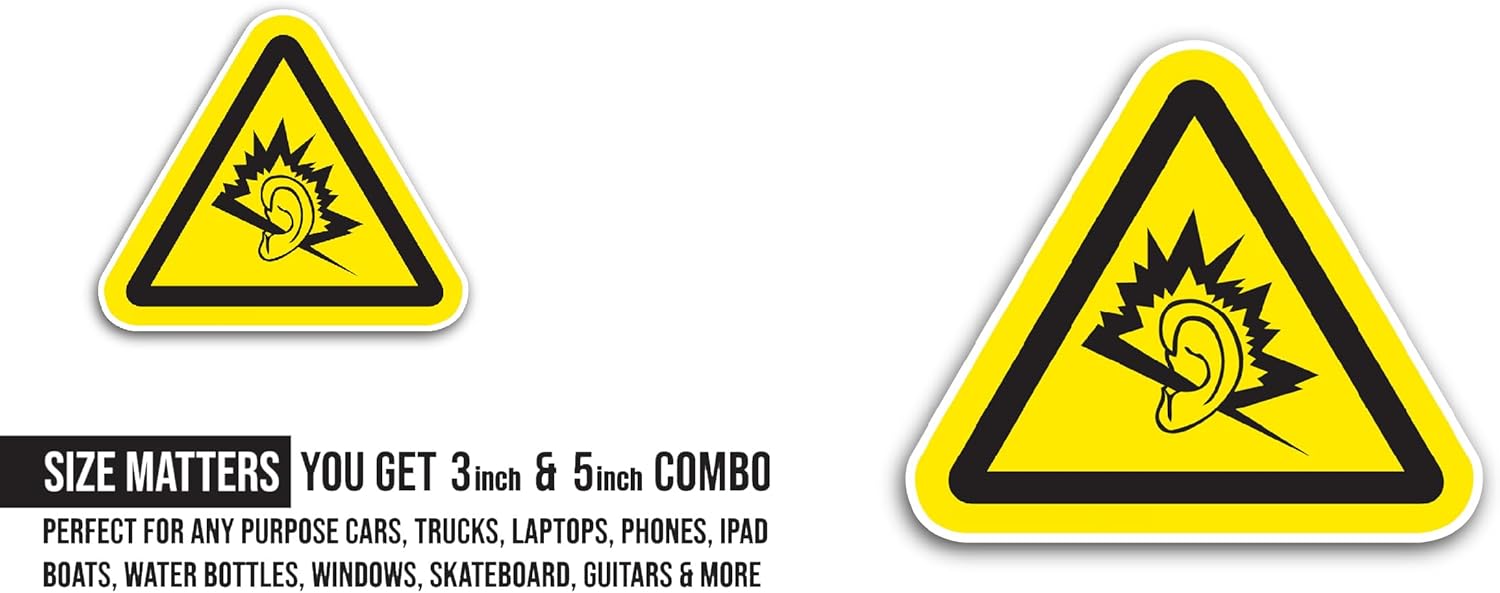 2 (Pieces) 3" and 5" Danger Noise Symbol Sticker, Waterproof Vinyl Decals for Many Purpose Like Cars, Trucks, Laptops, Phones, Windows and More