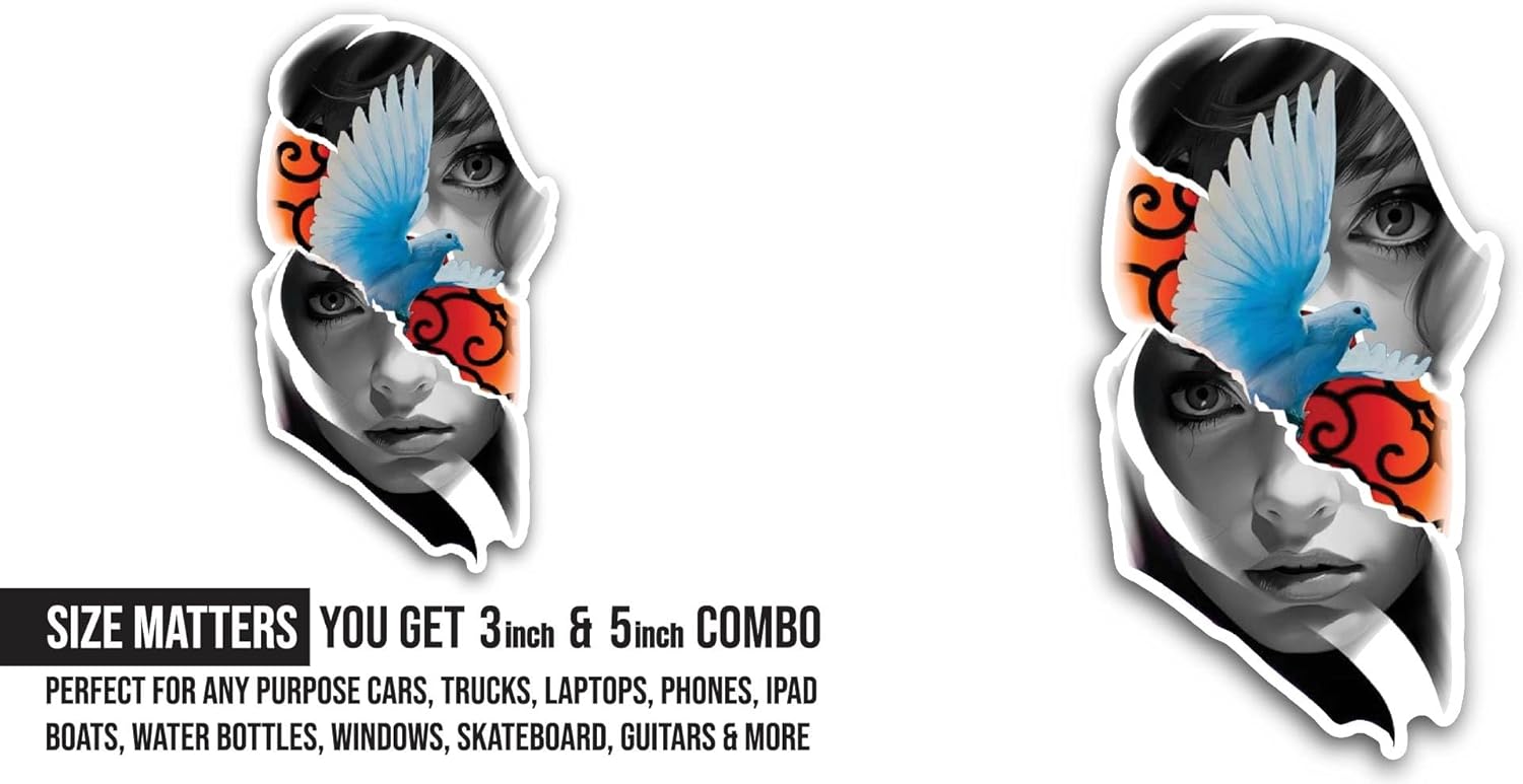 2 (Pieces) 3" and 5" Black and White Women Portrait Sticker, Waterproof Vinyl Decals for Many Purpose Like Cars, Trucks, Laptops, Phones, Windows and More