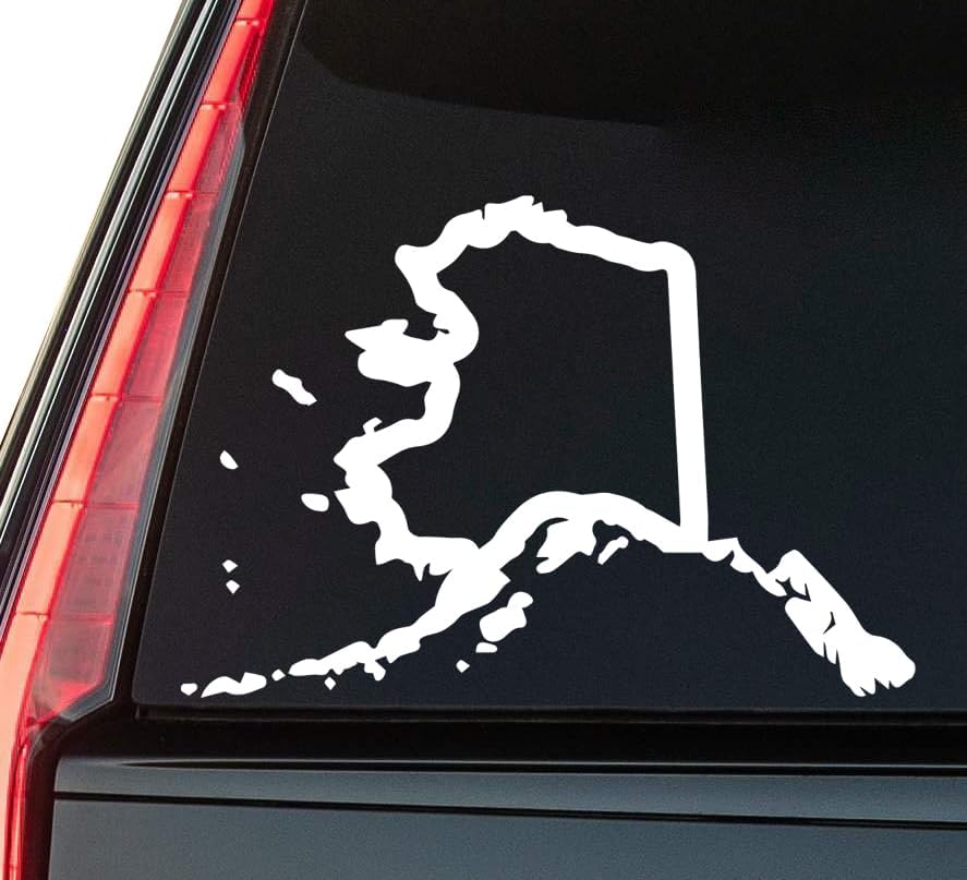 Alaska State Window Vinyl Decal Sticker 6" (White), Waterproof Vinyl Decals for Many Purpose Like Cars, Trucks, Laptops, Phones, Windows and More