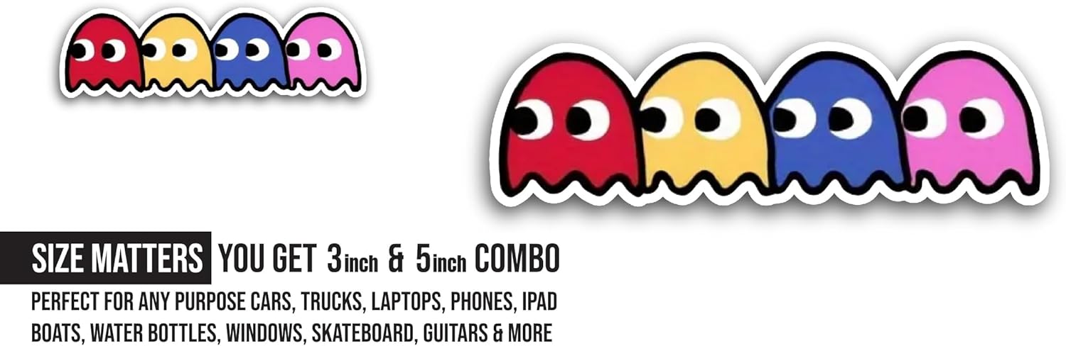 2 (Pieces) 3" and 5" Colorful Ghosts Sticker, Waterproof Vinyl Decals for Many Purpose Like Cars, Trucks, Laptops, Phones, Windows and More